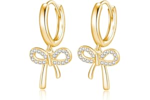 Reffeer Solid 925 Sterling Silver Bow Drop Hoop Earrings for Women Teen Girls Bowknot Hoop Earrings Huggie Ribbon Earrings