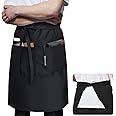 ROTANET Long Server Apron Black with 3 Pockets Bistro Half Aprons for Men Women Waiter Waitress Chef 28 Inch Waterproof