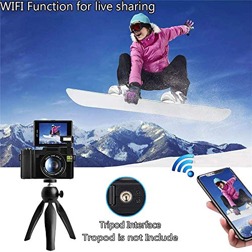 Digital Camera,Vlogging Camera for YouTube 2.7K 24.0MP Ultra HD WiFi Camera 3.0 Inch 180 Degree Rotation Flip Screen (Black)