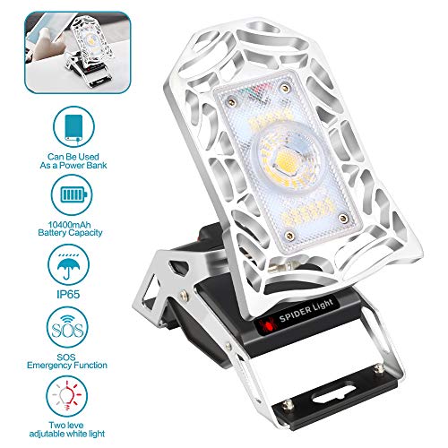 LED Rechargeable Work Light, LED Emergency Light, LED Work Lights, USB Power Bank 10000mAh, 1200 Lumen Rechargeable Task Light for Garage, Workshop, Campsite, Basement, Warehouse, Home, Auto and More