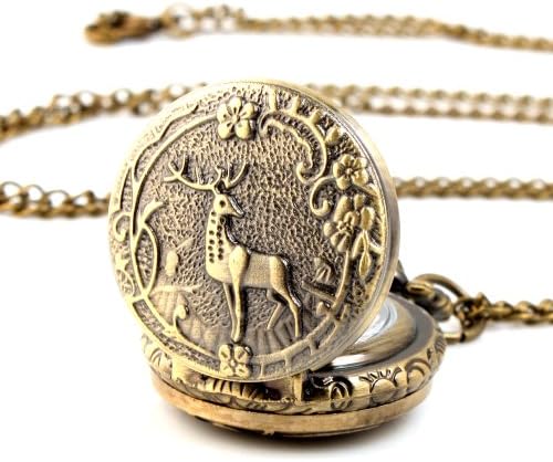ALIENWOLF Unisex Pocket Watch Brass Rib Bronze Antique Watch Elk