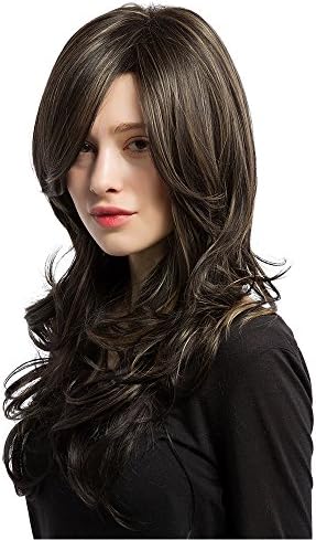 Panda Hair 25 Inch Dark Brown Ombre Long Curly Wig - Popular Synthetic Long Wavy Wig for Women with Free Wig Cap