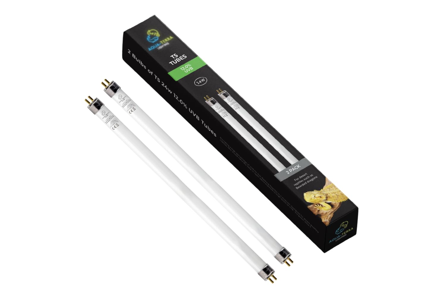 Aqua-Terra Lighting 12.0% UVB T5 Tube 24 Watt Lamp. for Sun basking Desert Reptiles in Ferguson Zones 3. 24w Bulb Provides Full Spectrum+UVB Lighting - Replace Every 12 Months - Pack of 2 Bulbs.