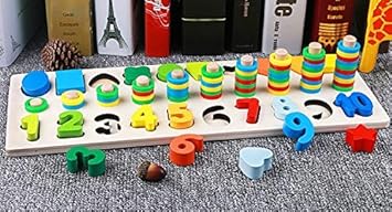 SN Toy Zone Wooden Big Geometric Shapes and Plastic Counting Rings and Fancy Gel Pen (Multicolour, Large)