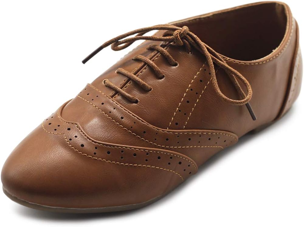  | Ollio Women's Shoe Classic Lace Up Dress Low Flat Heel Oxford | Oxfords