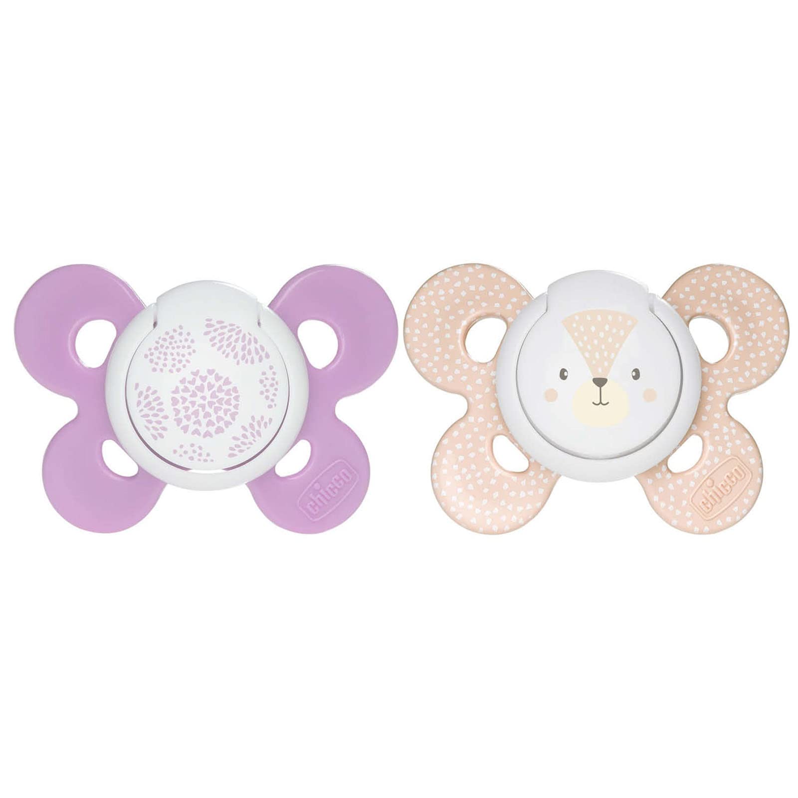 Chicco Physio Comfort 2 Silicone Soothers 6-16 Months - Pink Kitten and Purple Hearts