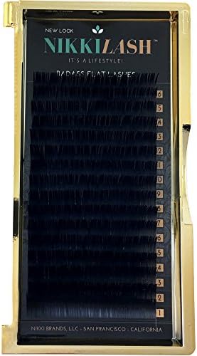NIKKILASH BADASS FLAT LASHES - Ellipse Flat C-Curl Eyelash Extensions | 16-Rows Deep Rich True Black Flat Lashes - Thickness: 0.15mm Length: 10mm