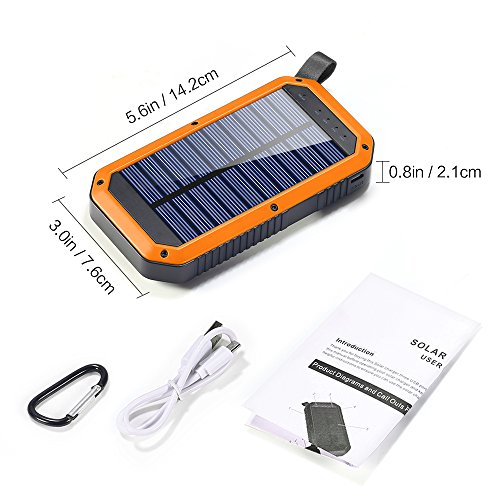 dostyle Solar Charger, 8000mAh Portable Solar Power Bank External Backup Battery Pack 3 USB Ports Solar Phone charger with 21 LED light for iPhone, Samsung Galaxy & other Android Smart Devices Orange