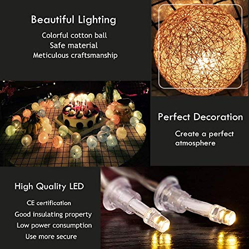 Ghirlanda Luminosa Cameretta Batteria, Zodight 3,3M 20 Sfere Cotone LED Catena Luminosa Interno, per Decorazione Della Luce Notturna Interna, Come Natale, Matrimonio, Festa, Stanza, Tenda
