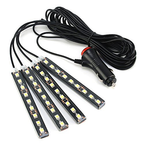 Car LED Strip Light 4pcs 36 LED DC 12V Multicolor Music Car Interior Light LED Under Dash Lighting Kit with Sound Active Function and Wireless Remote Control (Ice Blue)