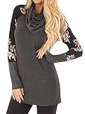 Karlywindow Women Cowl Neck Tunic Tops Burgundy Plaid Contrast Sweatshirts Pullovers