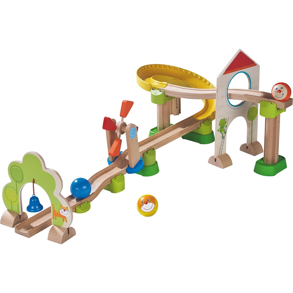 HABA Kullerbu Windmill Playset - 25 Piece Train Track for Balls Starter Set with Special Effects