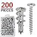 Ansoon Zinc Self Drilling Drywall Hollow-Wall Anchors with Screws Kit, 100 Heavy Duty Metal Wall Anchors and 100#8 x 1-1/4'' Screws - 200 Pieces All Together