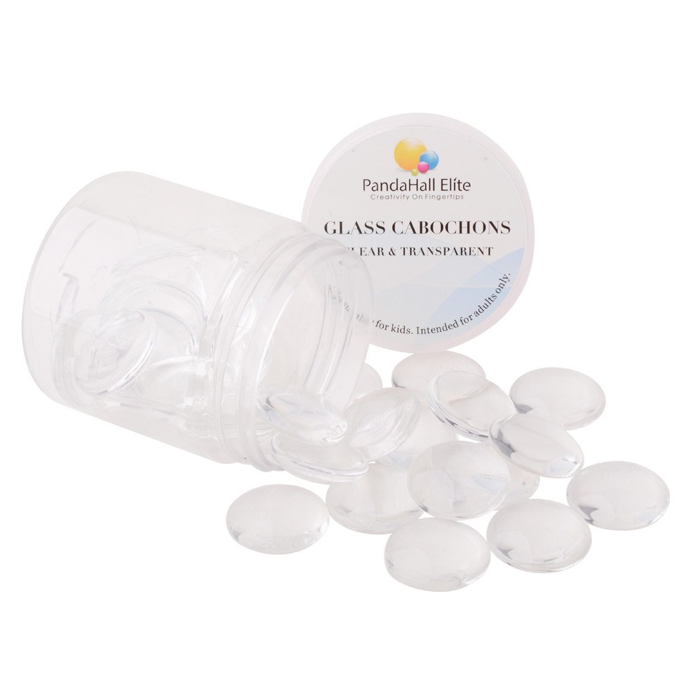 PandaHall Elite 35pcs 20mm Clear Flat Back Transparent Dome Tile Glass Cabochons for Photo Craft Jewellery Making