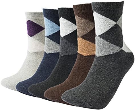 Mens Winter Comfortable Mid Calf Ultra Thick Warm Wool Casual Crew Socks(5 Pack)
