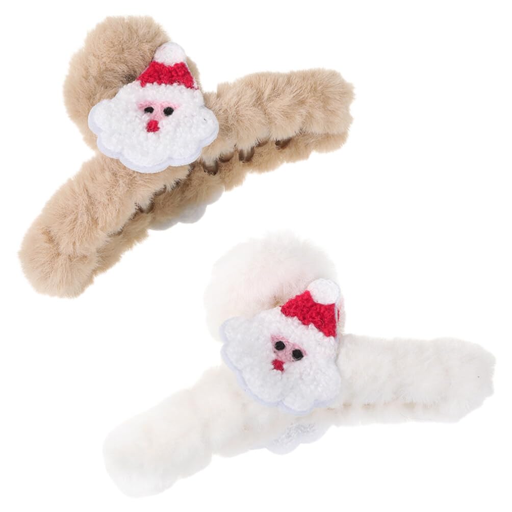 Didiseaon 2pcs Christmas Hair Claw Clips Santa Claus Fluffy Fuzzy Hair Clips Xmas Grip Barrettes Clamps Christmas Accessories for Women Girls Supplies