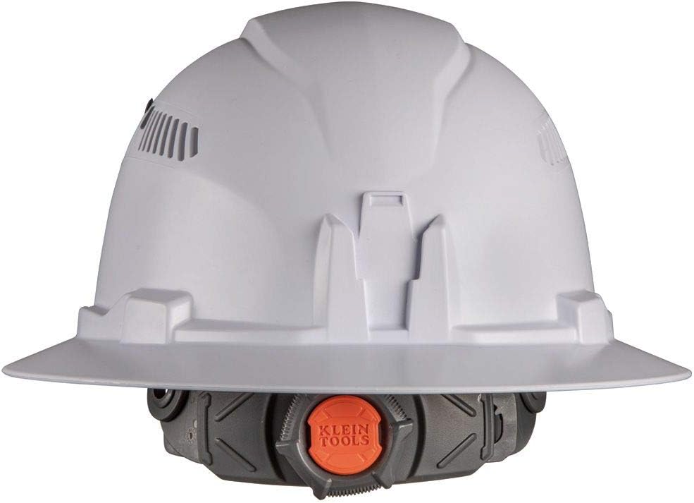 Klein Tools 60407 Hard Hat, Light, Vented Full Brim Style, Padded, Self-Wicking Odor-Resistant Sweatband, White - - 