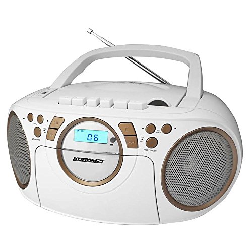 Koramzi Portable CD Boombox Full Range Stereo Sound System w/Top-Loading MP3 CD Player, Cassette Player and Recorder, AM/FM Radio, USB Input, Headphone & AUX Jack w/Remote Control- CD705CWH(White)