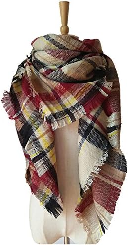 PROPRE Wander Agio Women's Fashion Long Shawl Big Grid Winter Warm Plaid Large Scarf (Black-Jujube Red)