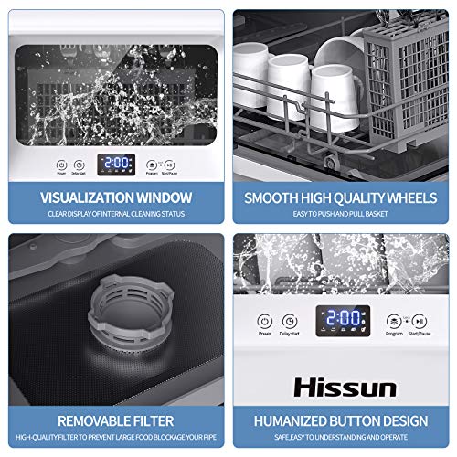 HISSUN Compact Portable Countertop Dishwasher 5 Washing Programs