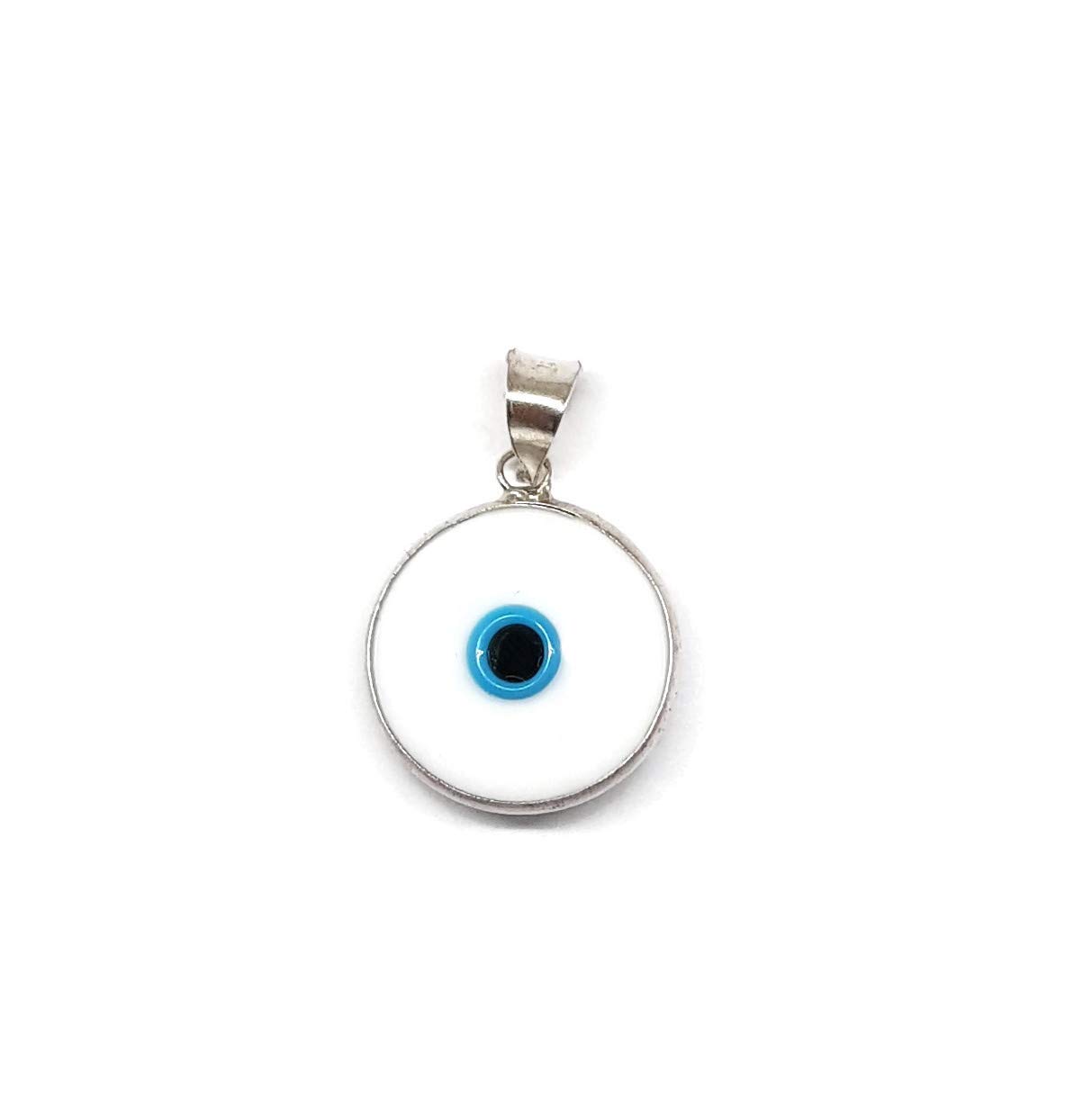MYSTIC JEWELS By Dalia – Evil Eye Crystal Pendant for Good Luck – 925 Sterling Silver – Diameter of Pendant 15 mm (White)