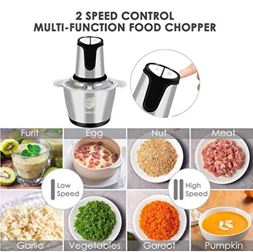CEHNXIU-Electric-Food-Processor-Stainless-Steel-Meat-Grinder-and-Vegetable-Fruit-Slicer-with-4-Titanium-Coating-Blades-2-Speeds-Blender-and-Mincer-for-Mincing-Chopping-Grinding