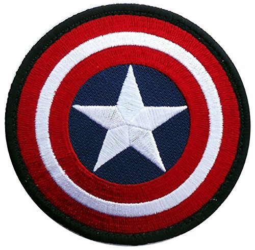 [Single Count] Custom and Unique (3.5" Inches) Round Captain America Star Shield Iron On Embroidered Applique Patch {Red, White, Blue and Black Colors}