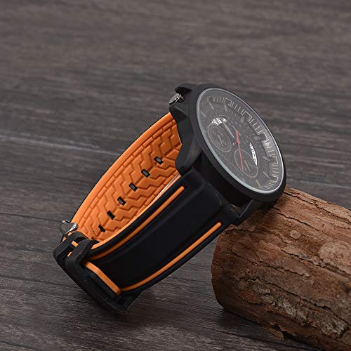 EACHE Silicone Watch Band Two-Color Splicing Rubber Replacement Diver Sport Waterproof Watch Strap Black Orange Silver Buckle 22mm