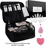 Makeup Travel Bag by EPICETIC | Cosmetics Bag Organizer with Dividers + Brush Guards + Makeup Blender + Silicone Brush Cleaner + eBook with Traveling Tips and Tricks