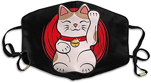 Japanese Lucky Cat Novelty Polyester Adjustable Anti Dust Face Mouth Mask (One Size 18cm11cm)