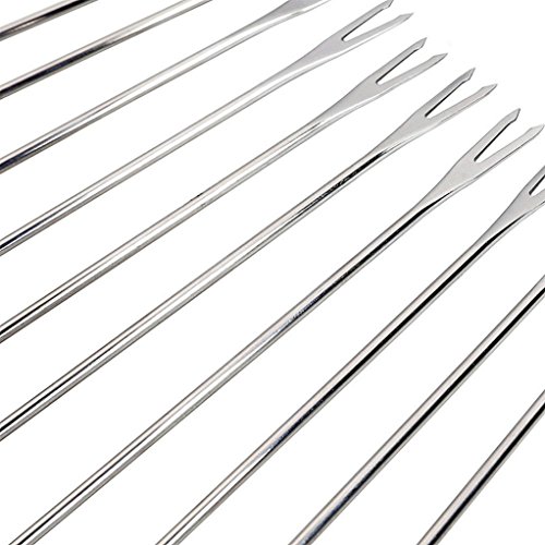 GuDoQi Stainless Steel Fondue Fork Fruit Chocolate Fountain Cheese Forks with Heat Resistant Handle Set of 12 (Random Color) - Thumbnail 2