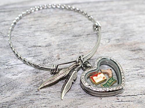 USMC Love Floating Locket Adjustable Bangle Bracelet in Stainless Steel