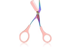 VOMGLIDE Eyebrow Scissors with Comb, Professional Detachable Non-Slip Finger Grips Small Eyebrow Trimmer Scissors for Men and Women (Pink)