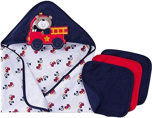 Baby Boy's Firetruck Bear 4-Piece Hooded Towel and Washcloth Set