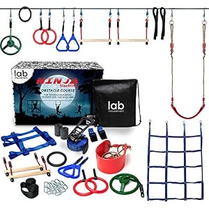 lab mouvement Ninja Warrior Obstacle Course for Kids – Backyard PlaySet – 50 feet Slackline – Gymnastics Indoor and…