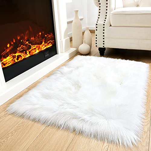 Noahas White Faux Fur Rug,Luxury Fluffy Rugs for Bedroom,2 x 4 Feet