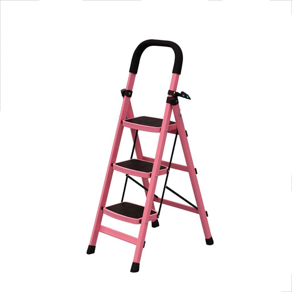 Stepladders Aluminum ladder stool Indoor thick small ladder stool Multipurpose anti-skid pedal stairs stool (41 * 62 * 116cm) Ladders ( Color : Pink )