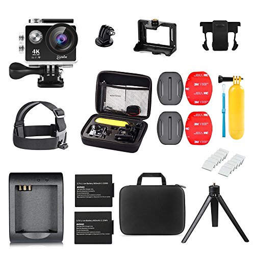 iGANK Action Camera 4K WiFi Waterproof Sports Camera Full HD 16M Sony Sensor 2 Rechargeable Batteries/Floating Hand Grip/Head Strap/Carrying Case and Mounting Accessories (Black) - Thumbnail 6