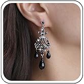 Jugielu Vintage Black Crystal Chandelier Earrings Long Tassel Teardrop Dangle Earrings Wedding Rhinestone Drop Earring Crystal Studs Jewelry for Women