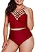 Dearlove Womens Plus Size Swimsuit Strappy Push Up Bikini Top High Waisted Swimsuit Bottom Two Piece Bathing Suit Solid Red XL 14 16
