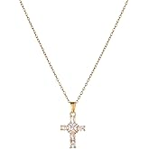 Havopso Pearl Cross Necklaces for Women 18K Gold Plated Pearl Beaded Sideways Cross Choker Necklaces Cubic Zirconia Faith Religious Jewelry Christmas Gifts