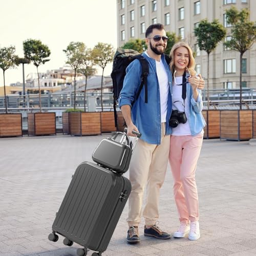 Juego de Maletas de Viaje,Set de 3 Piezas de Equipaje, 20 y 14 Pulgadas + Mochila de viaje, Mango Telescópico, Ruedas Giratorias 360°, Resistente ABS, Con Compartimentos Y Correa Ajustable