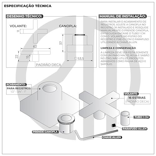 Acabamento Registro Quadrado Cruzeta Preto Chuveiro Padrão Deca