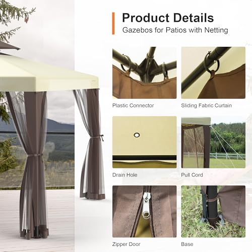 GOJOOASIS 10'x10' Patio Gazebo Review: Beige Tent with Removable Netting image 13