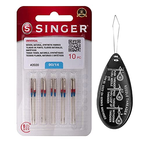 Singer Universal 2020 Sewing Machine Needles, Packet of 10, Size 90/14, Includes Large Needle Threader