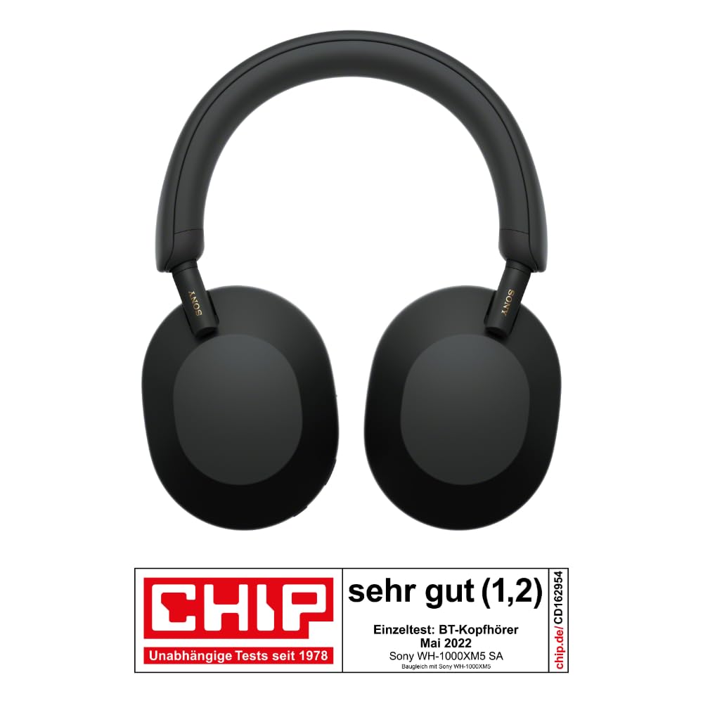 WH-1000XM5 SA inkl. Leichter Schutzhülle, Kabelloser Premium-Kopfhörer mit Noise Cancelling, Bluetooth, kristallklare Anrufqualität, Hi-Res-Audio, bis zu 30 Std Akkulaufzeit, iOS & Android - Schwarz 2