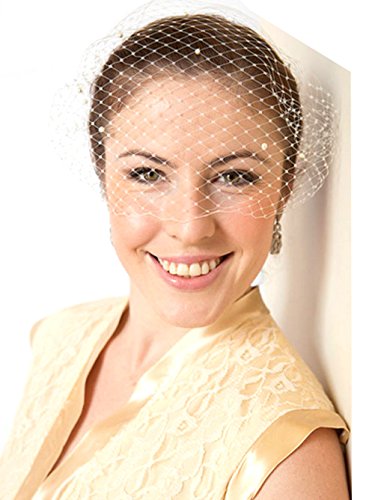 Jelinda Women Wedding Bridal Pearl Birdcage Face Veil Evening Veils with Comb White