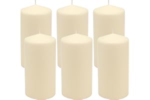 Stonebriar 6 Count Tall 3 x 6 Inch 65 Hour Long Burning Unscented Ivory Wax Pillar Candles, 65 Hour Burn Time