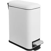 JM &middot;YIPENG Bathroom Trash Can with Lid, Small Trash Can, White Garbage Can | 1.3 Gallon, Stainless Steel Trash Bin, Removable Liner Bucket, Soft Close lid, Step Pedal, for Bathroom,Bedroom,Home Office