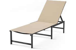 WOAJNQO Chaise Lounge Chair Outdoor,Aluminum Patio Lounge Chairs,Lounge Chairs with 5 Adjustable Backrest and Headrest Pillows for Outside Beach,Khaki